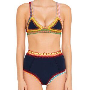Kiini Tasmin 2pc Bikini Set Crochet High Rise Neon Navy Rainbow Festival L